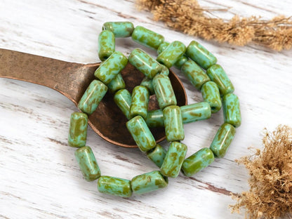 Czech Glass Beads - Picasso Beads - Tube Beads - Cylinder Beads - Large Hole Beads - Choose Your Size