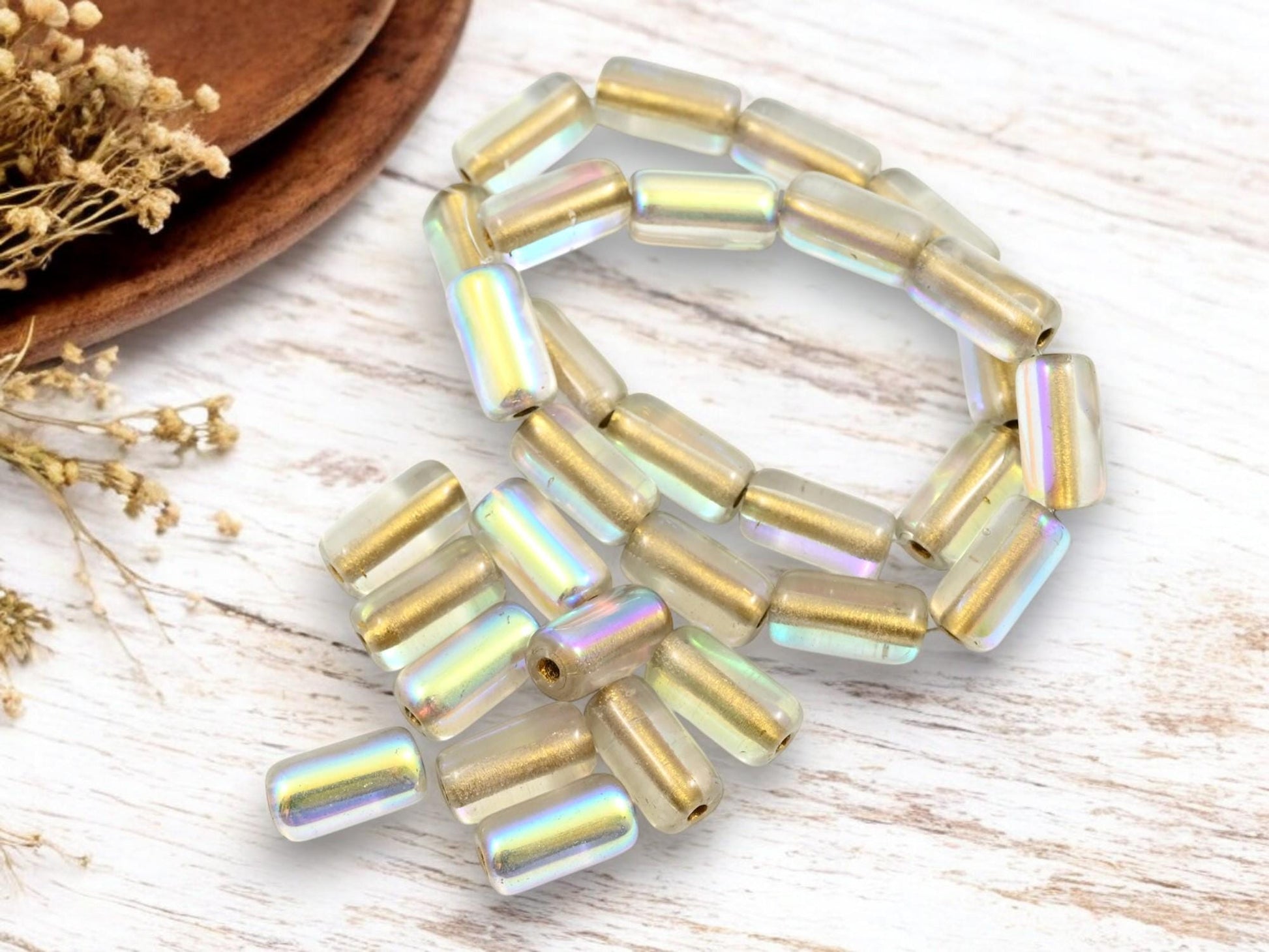 Czech Glass Beads - Tube Beads - Large Hole Beads - 14x7mm - 10pcs (4017)