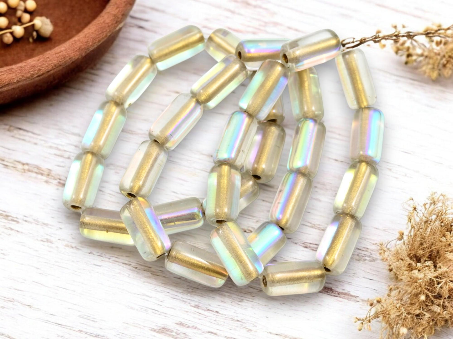 Czech Glass Beads - Tube Beads - Large Hole Beads - 14x7mm - 10pcs (4017)