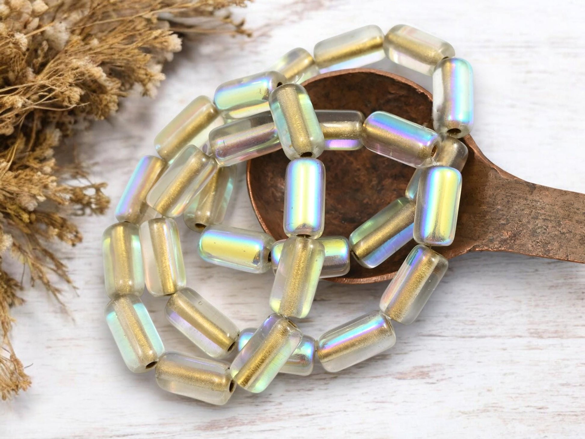 Czech Glass Beads - Tube Beads - Large Hole Beads - 14x7mm - 10pcs (4017)