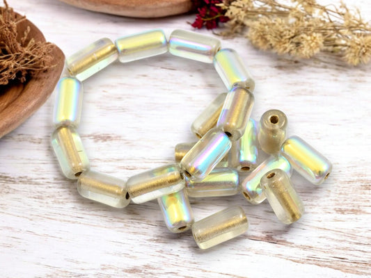 Czech Glass Beads - Tube Beads - Large Hole Beads - 14x7mm - 10pcs (4017)