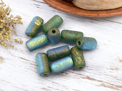 Czech Glass Beads - Picasso Beads - Tube Beads - Cylinder Beads - Large Hole Beads - 14x7mm - 10pcs (4242)