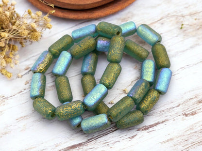 Czech Glass Beads - Picasso Beads - Tube Beads - Cylinder Beads - Large Hole Beads - 14x7mm - 10pcs (4242)