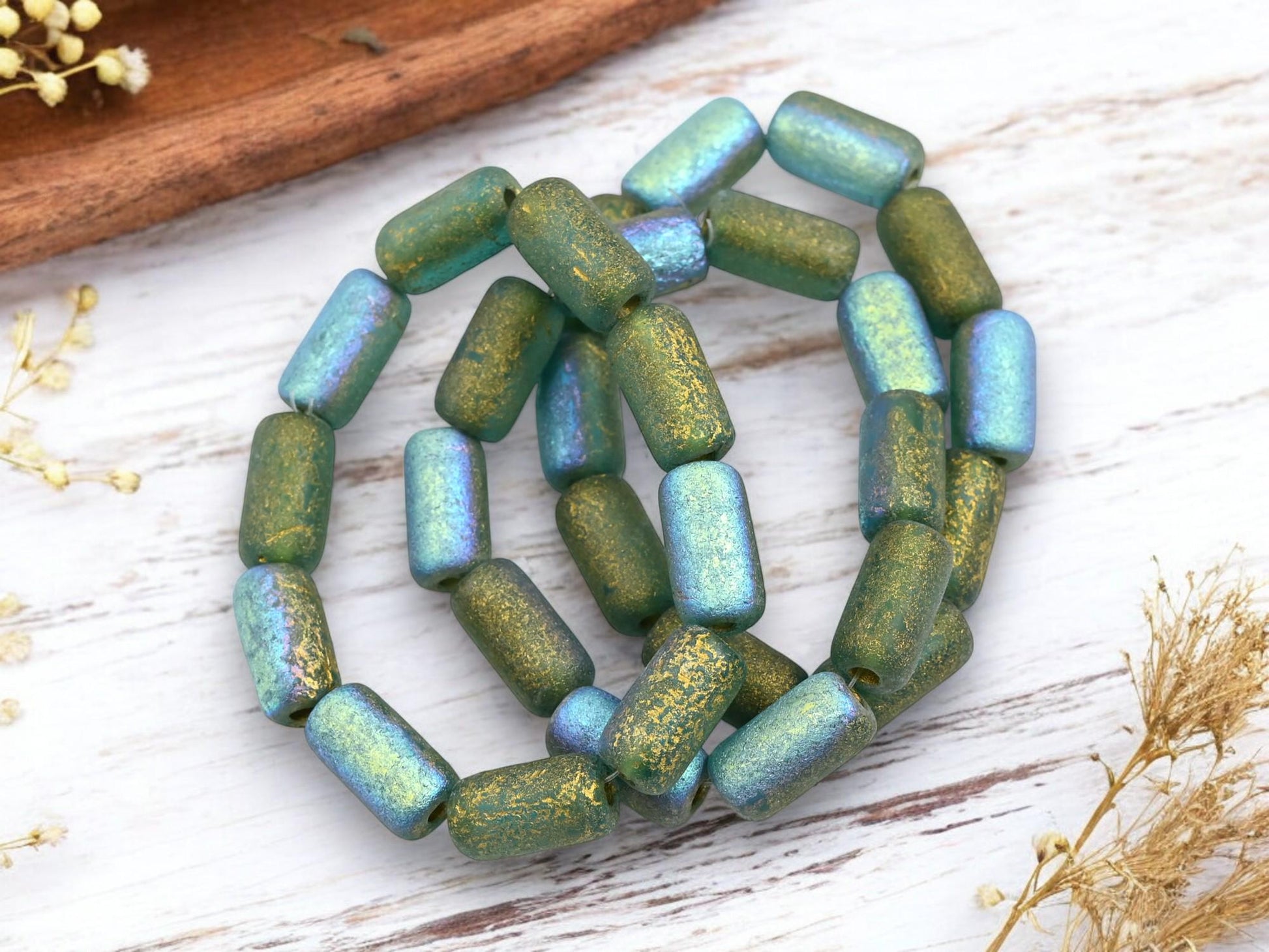 Czech Glass Beads - Picasso Beads - Tube Beads - Cylinder Beads - Large Hole Beads - 14x7mm - 10pcs (4242)