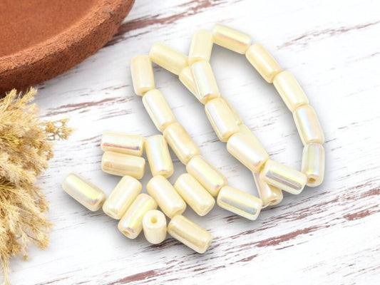 Czech Glass Beads - Tube Beads - Large Hole Beads - 14x7mm - 10pcs (4991)