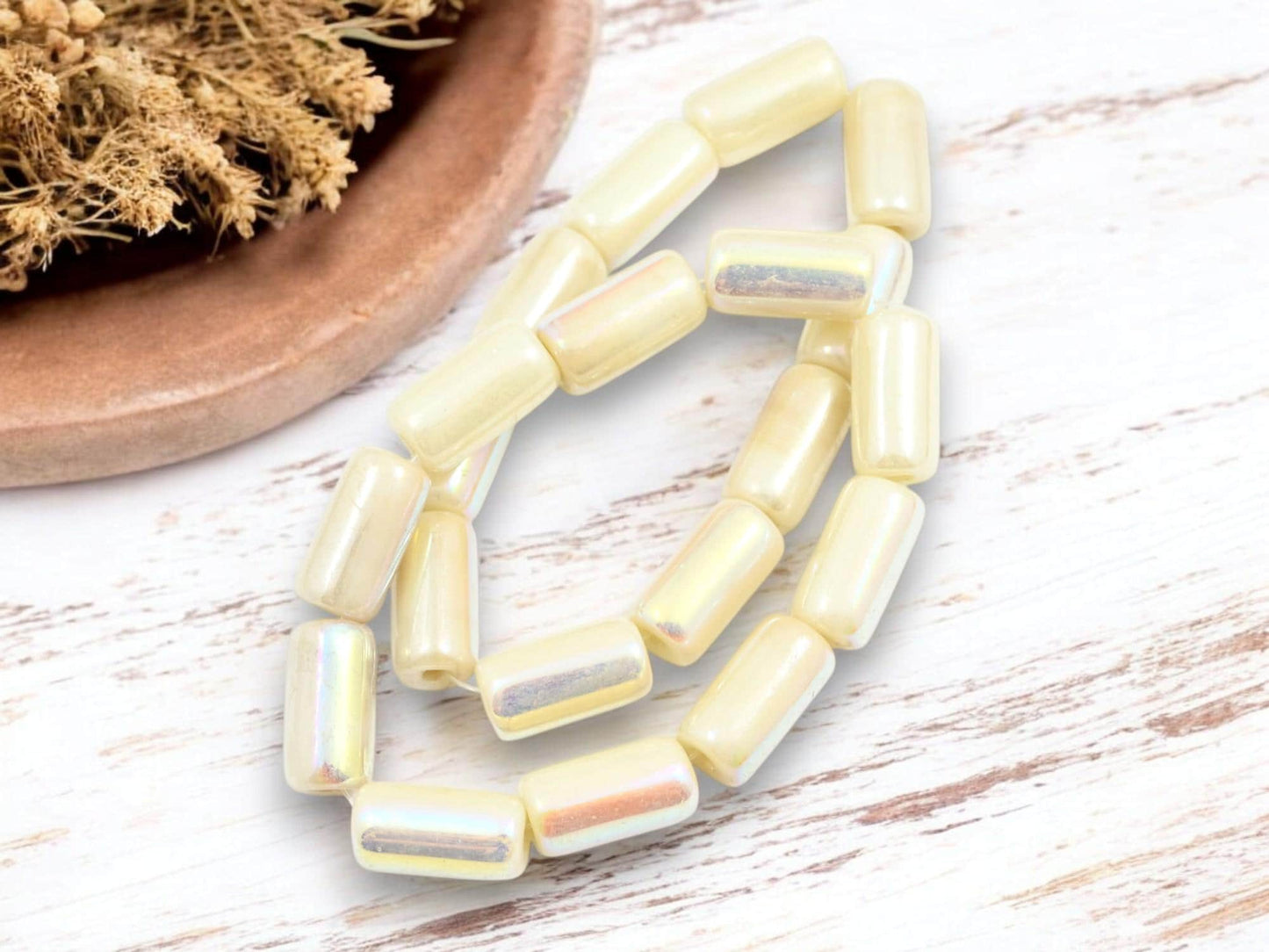 Czech Glass Beads - Tube Beads - Large Hole Beads - 14x7mm - 10pcs (4991)