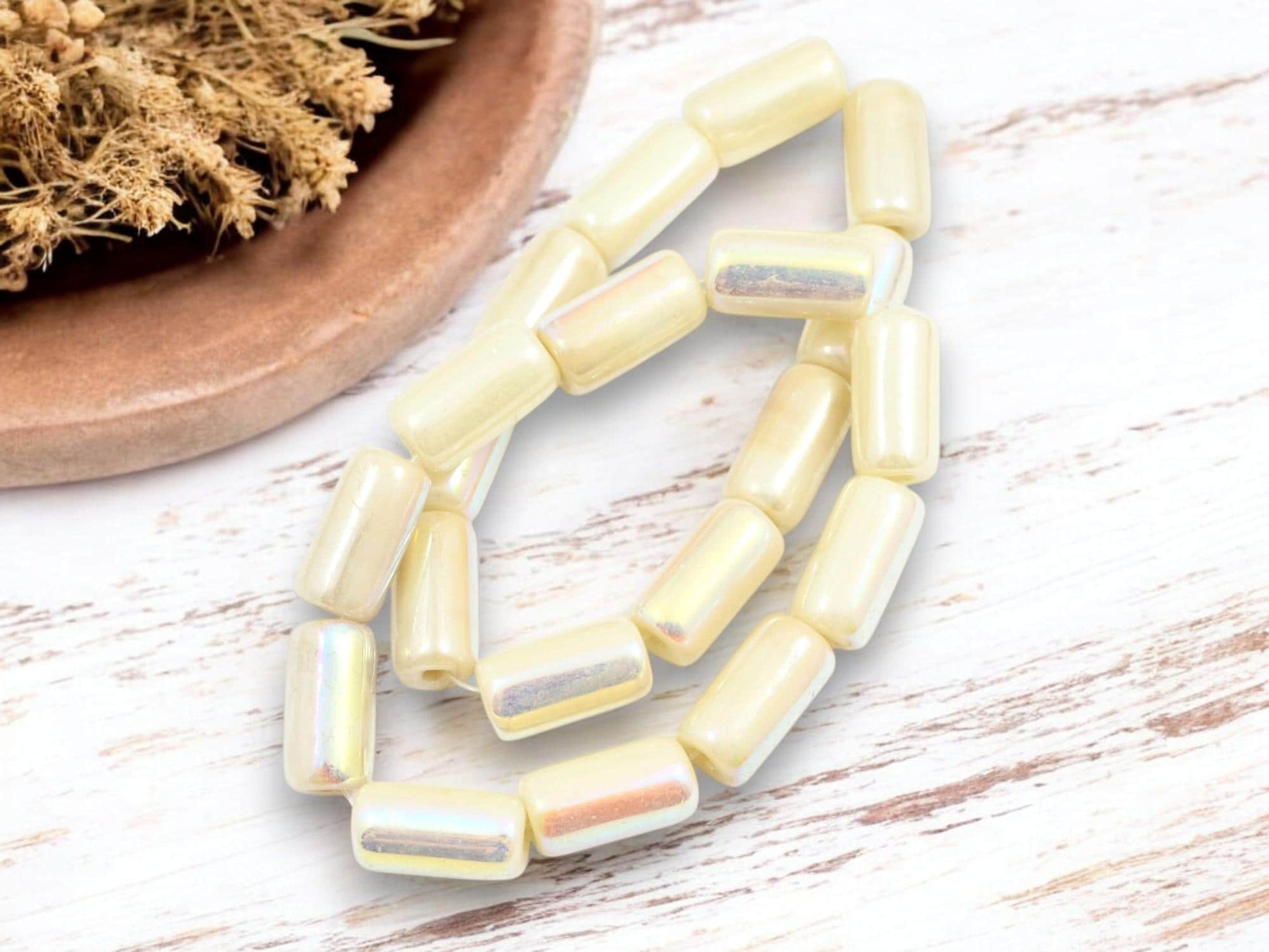 Czech Glass Beads - Tube Beads - Large Hole Beads - 14x7mm - 10pcs (4991)