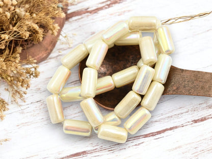 Czech Glass Beads - Tube Beads - Large Hole Beads - 14x7mm - 10pcs (4991)