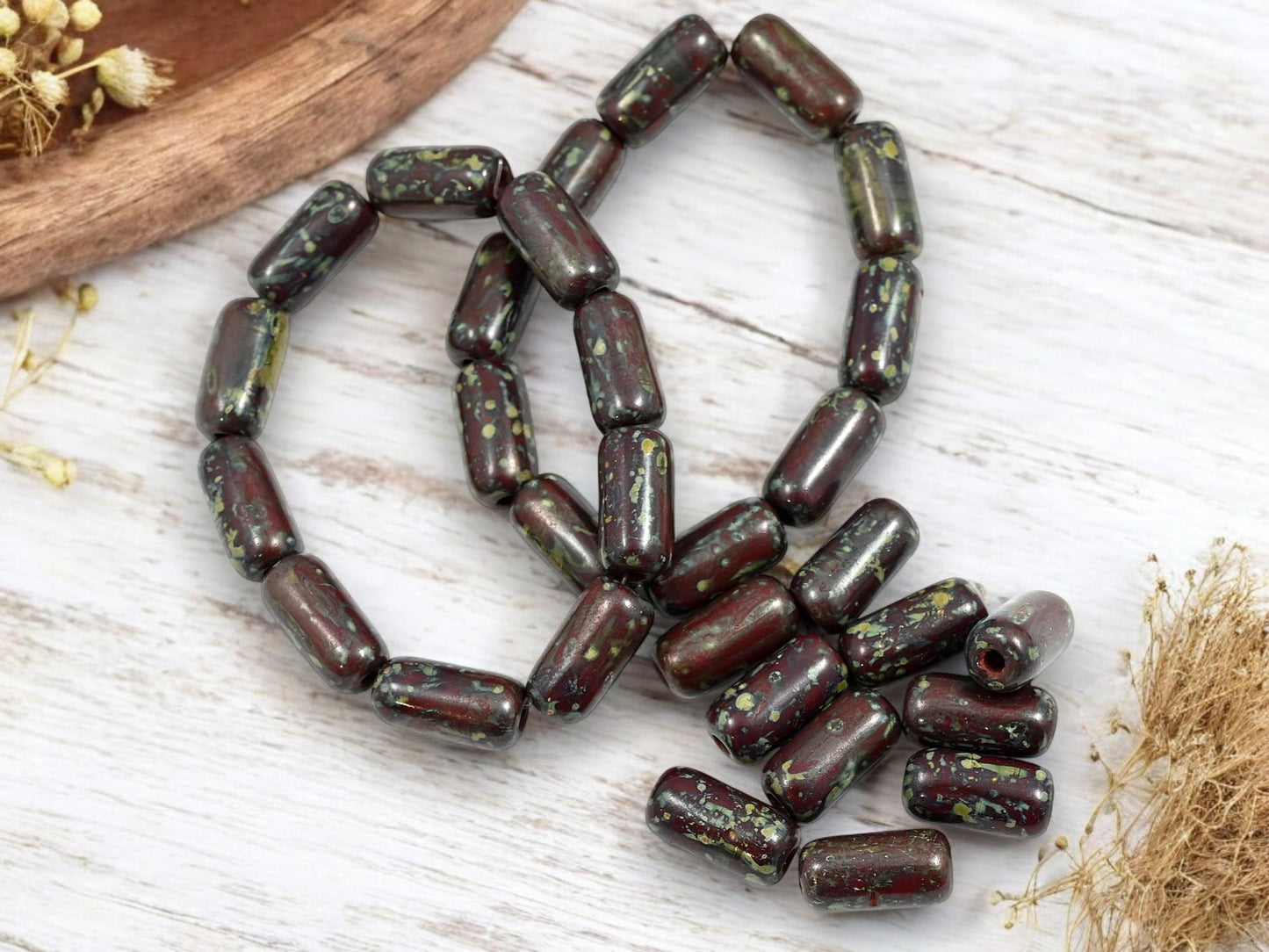 Picasso Beads - Tube Beads - Czech Glass Beads - Cylinder Beads - Large Hole Beads - 14x7mm - 10pcs (3603)