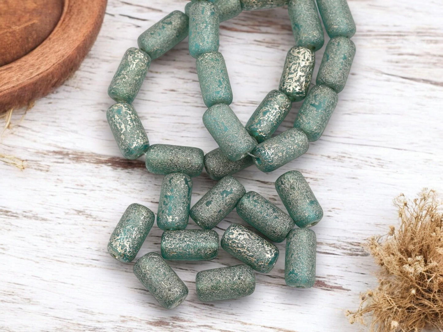 Czech Glass Beads - Picasso Beads - Tube Beads - Cylinder Beads - Large Hole Beads - 14x7mm - 10pcs (1362)