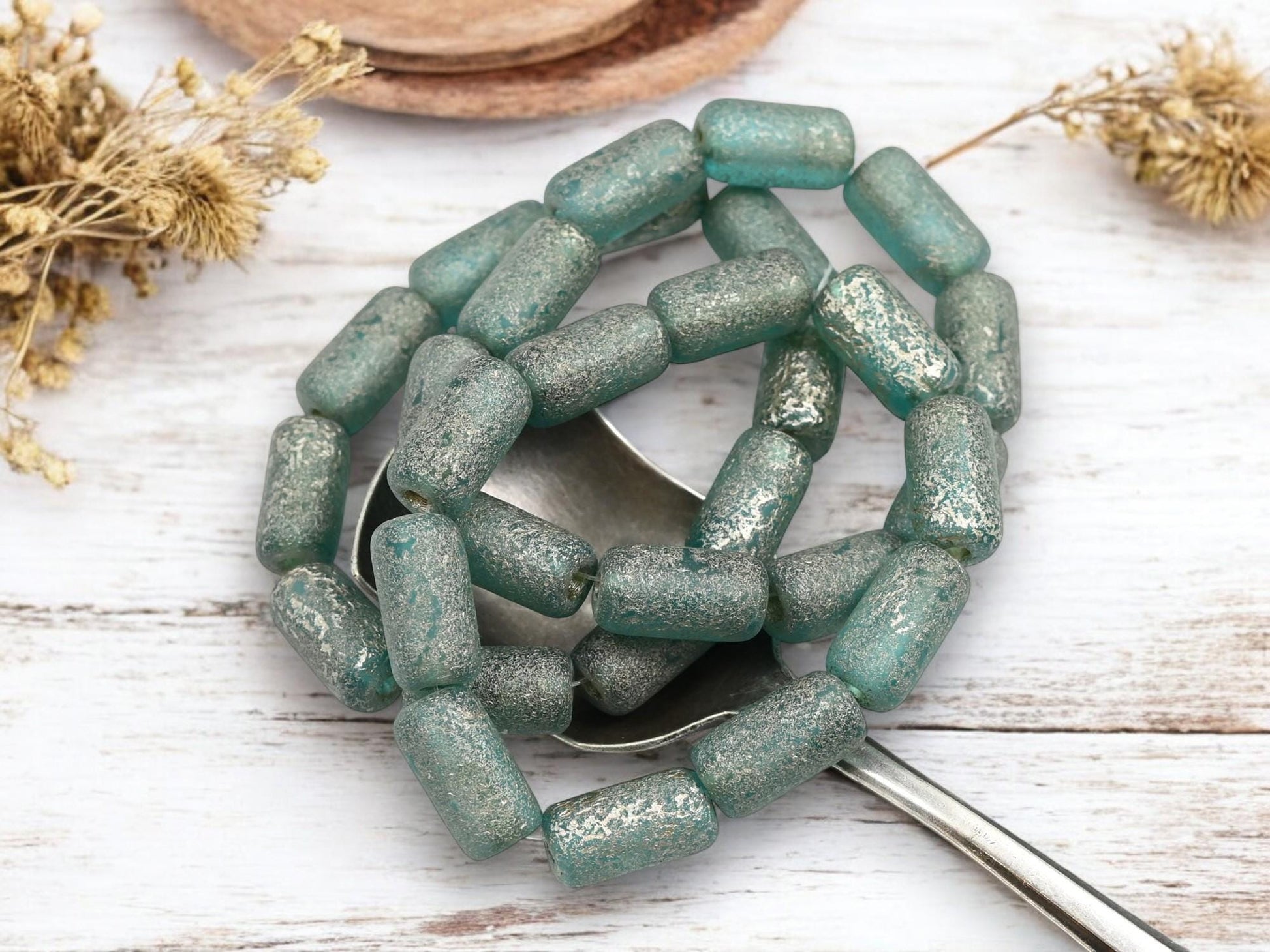 Czech Glass Beads - Picasso Beads - Tube Beads - Cylinder Beads - Large Hole Beads - 14x7mm - 10pcs (1362)