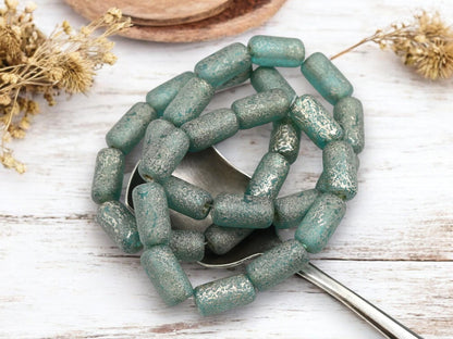 Czech Glass Beads - Picasso Beads - Tube Beads - Cylinder Beads - Large Hole Beads - 14x7mm - 10pcs (1362)