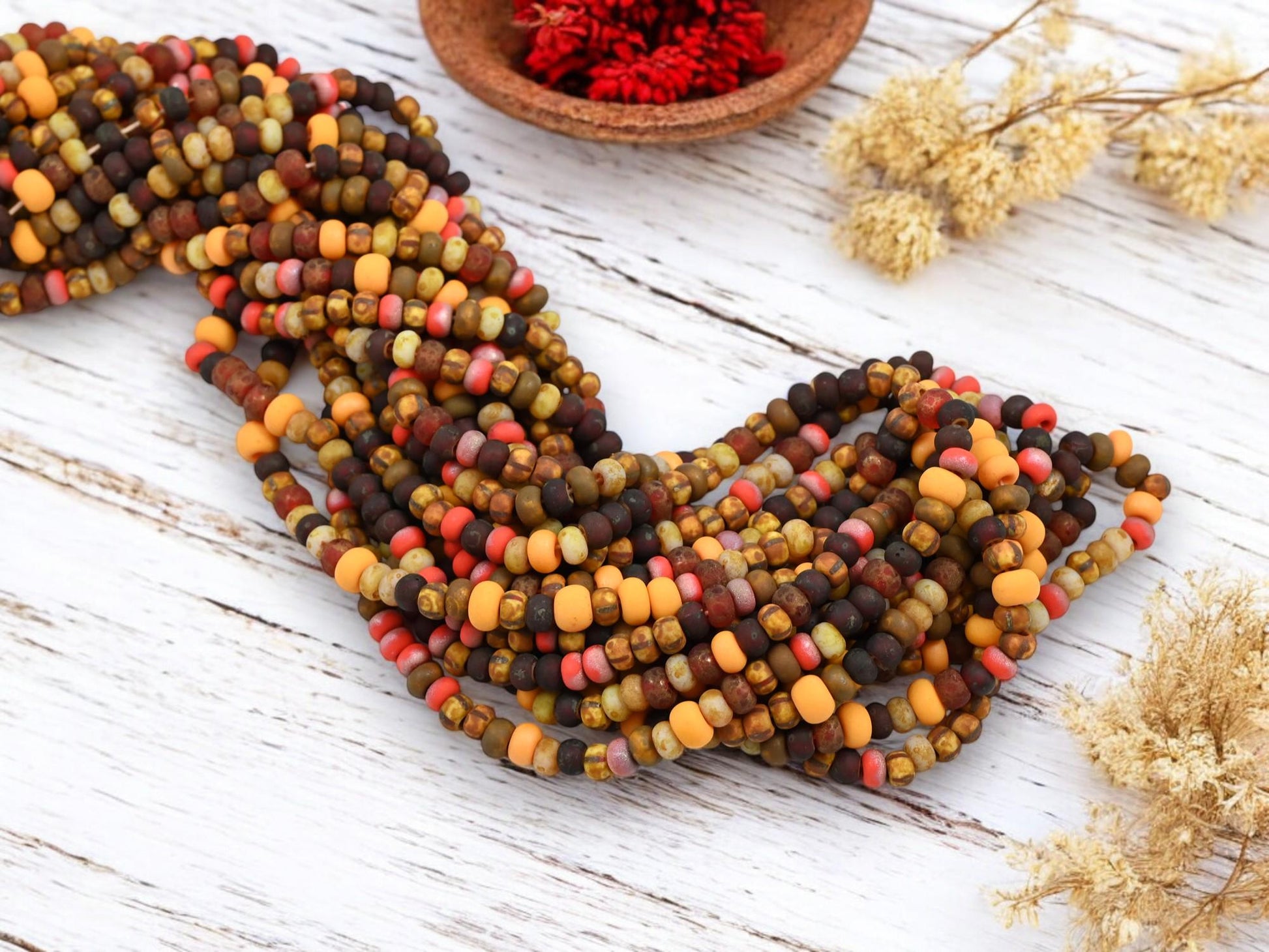 Picasso Seed Beads - Aged Picasso Beads - Czech Glass Beads - Size 5 Seed Beads - 5/0 - 20" Strand - (5909)