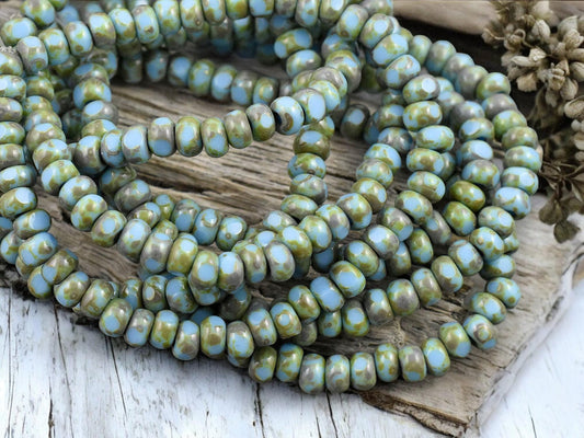 *50* 4x3mm Blue Turquoise Picasso Trica Beads