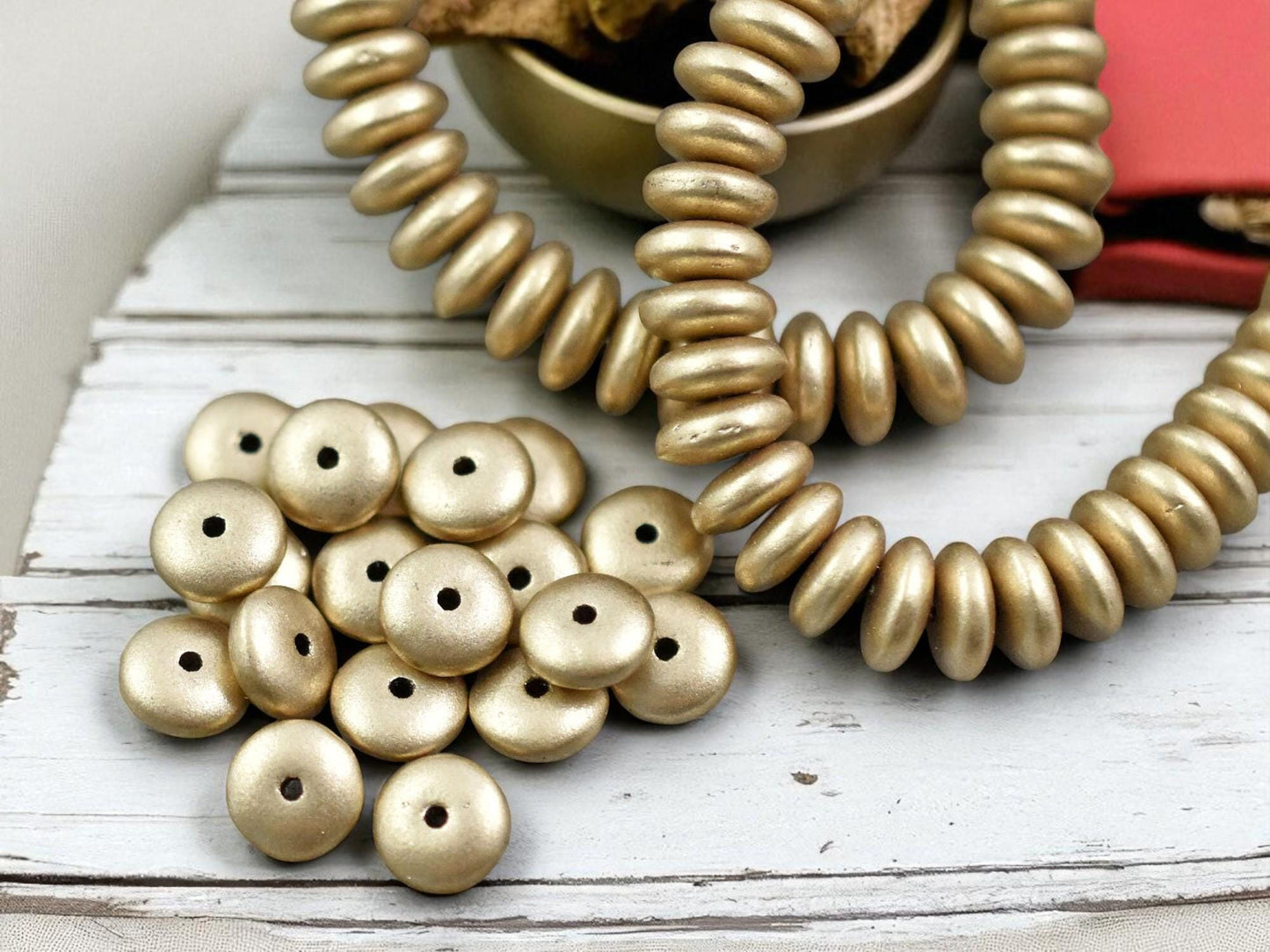 *50* 6x2mm Satin Gold Smooth Rondelle Beads