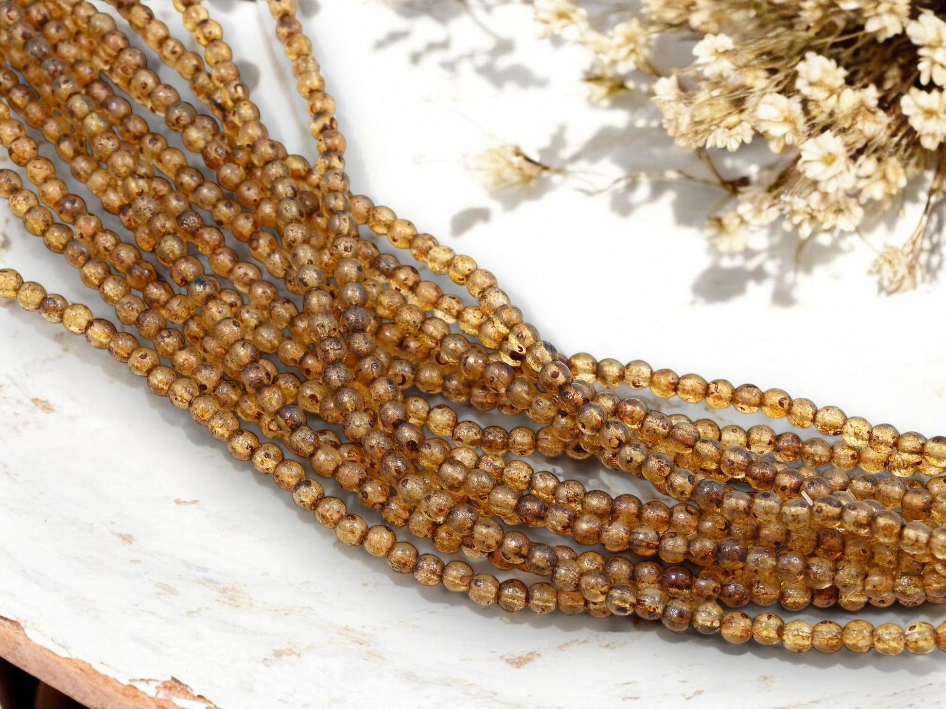 Picasso Beads - Czech Glass Beads - Round Beads - Etched Beads - Druk Beads - 4mm - 50pcs - (5278)