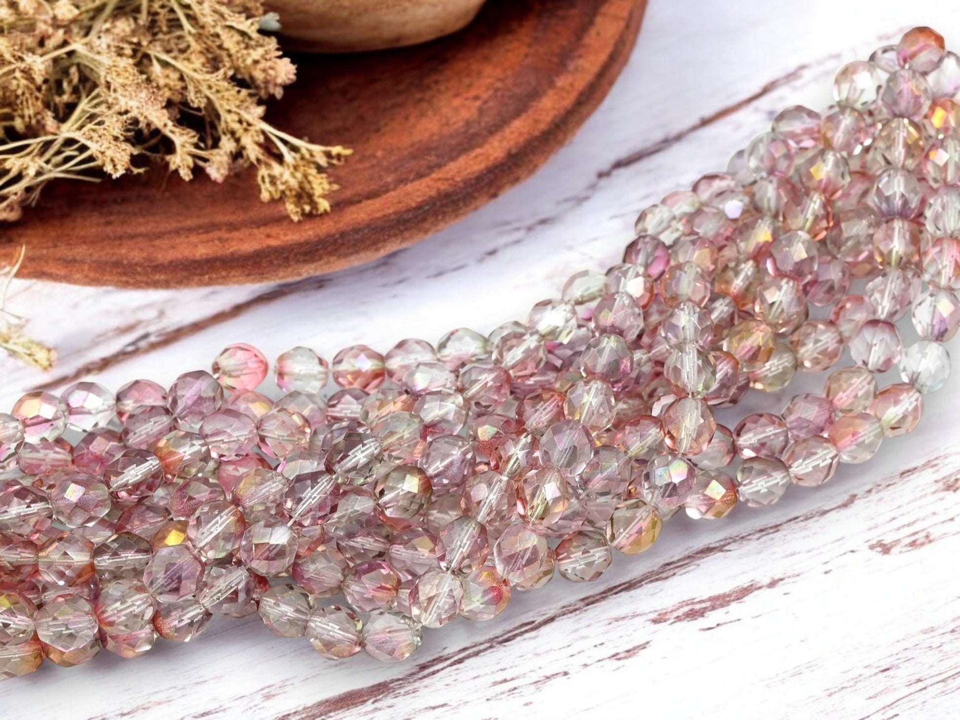 25* 8mm Pink Crystal Luster Fire Polished Round Beads – The Bead