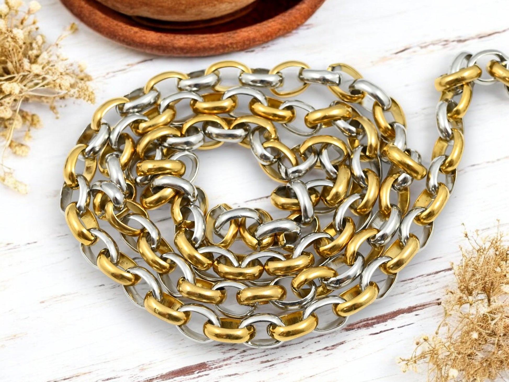 Rolo Chain - Gold Chain - Stainless Steel Chain - Mixed Metal Chain - Sold by the foot - (CH-S10)