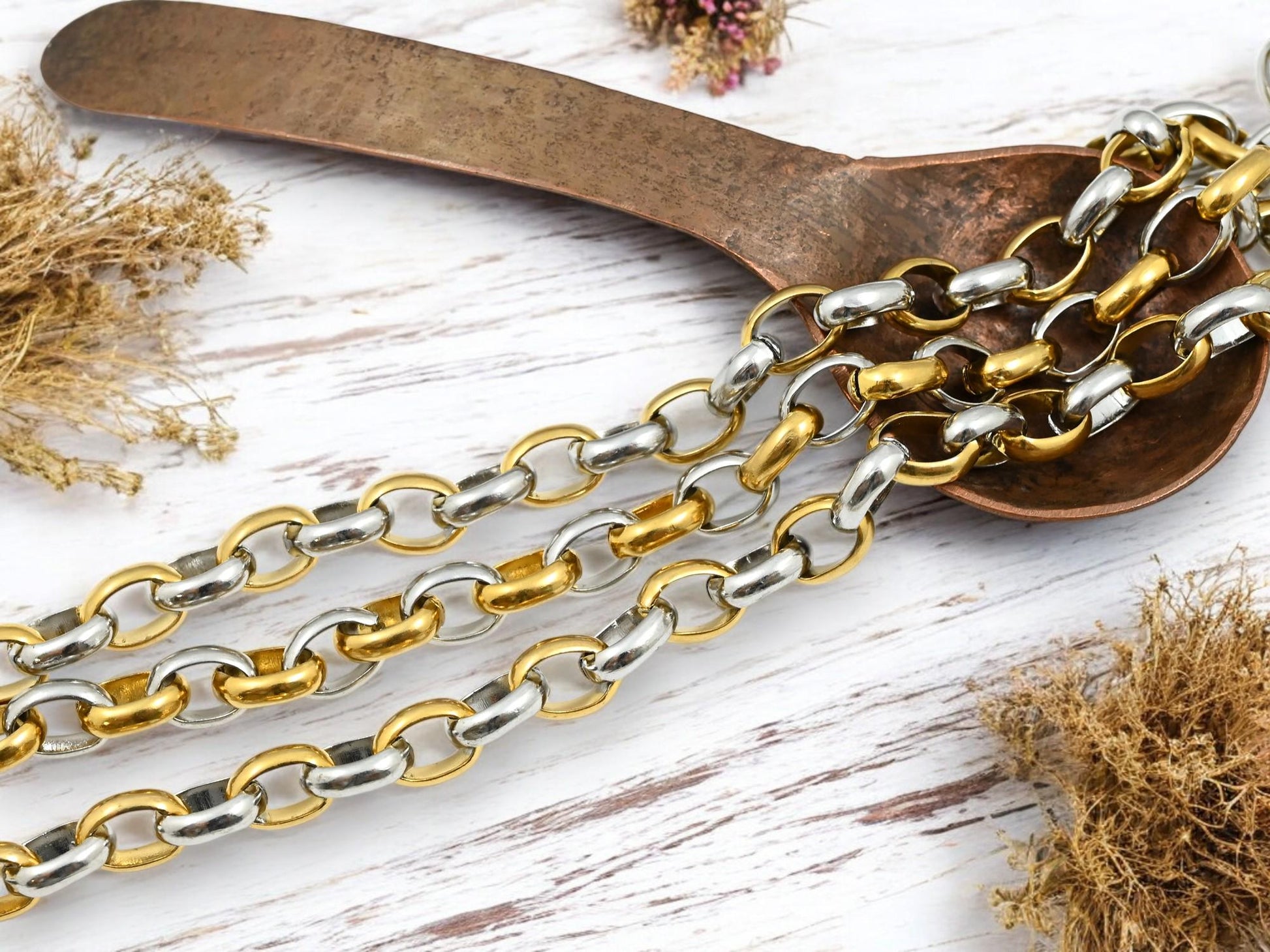 Rolo Chain - Gold Chain - Stainless Steel Chain - Mixed Metal Chain - Sold by the foot - (CH-S10)