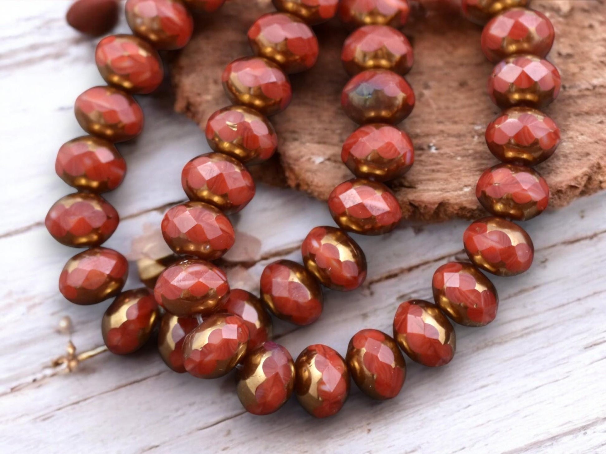 *25* 5x7mm Bronze Washed Burnt Orange Silk Fire Polished Rondelle Beads