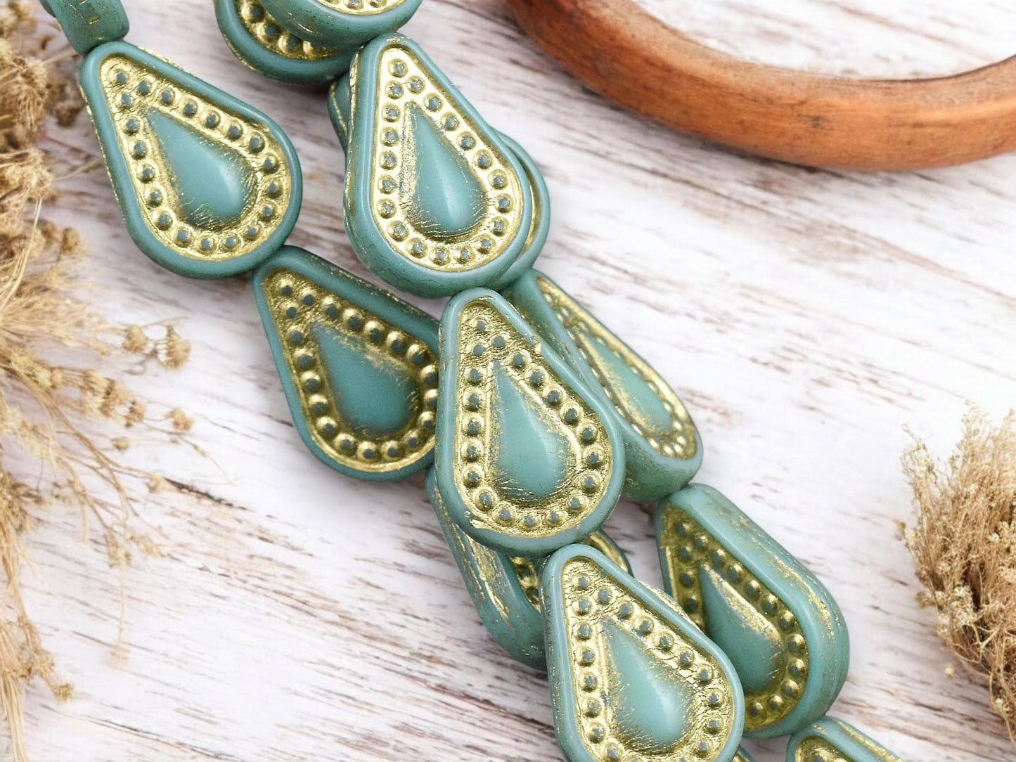 *8* 14x10mm Gold Washed Opaque Turquoise Filigree Tear Drop Beads