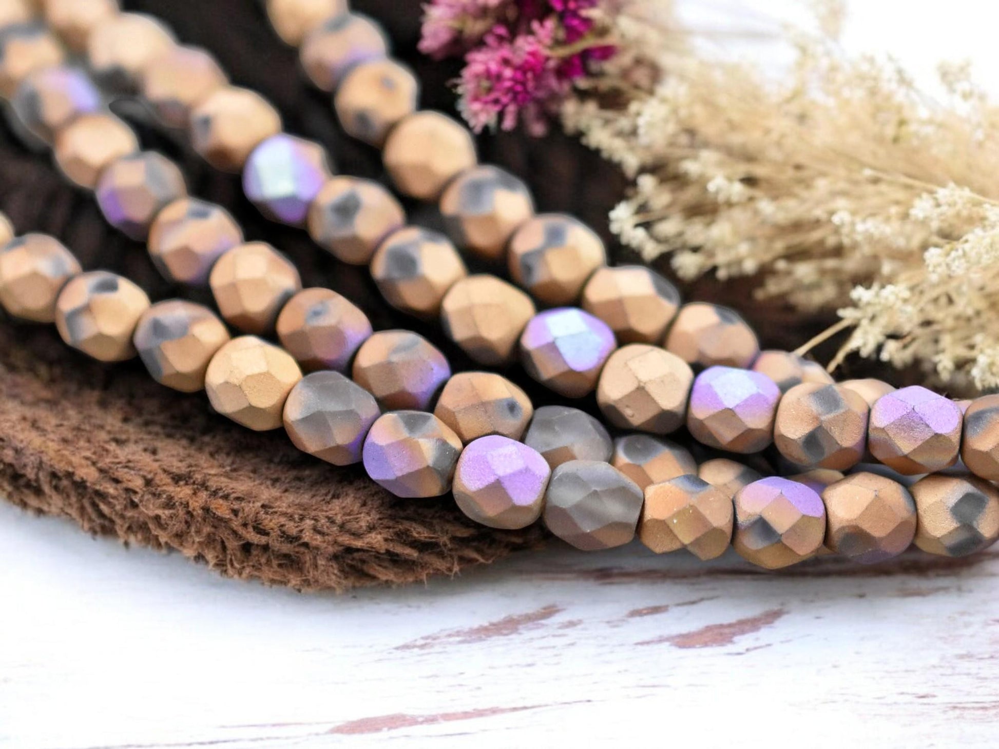 Glittery Matte Bronze Fire Polished Round Beads