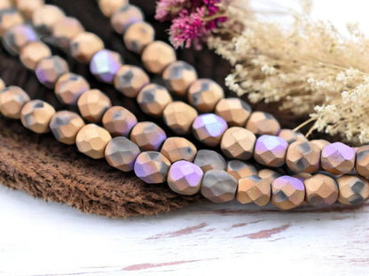 Glittery Matte Bronze Fire Polished Round Beads