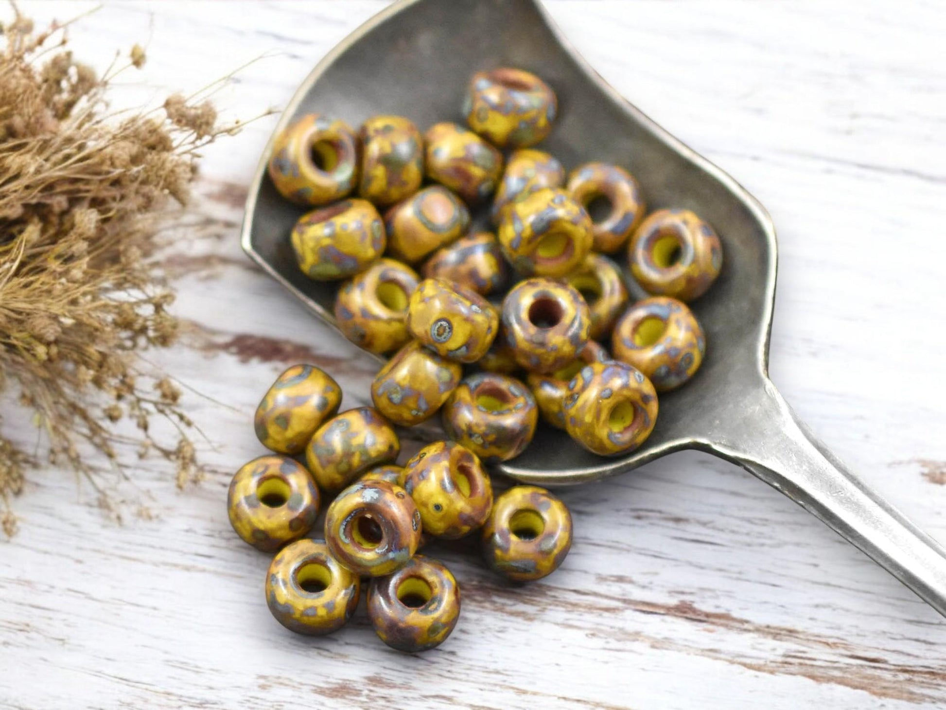 20g Yellow Travertine 2/0 Matubo Beads