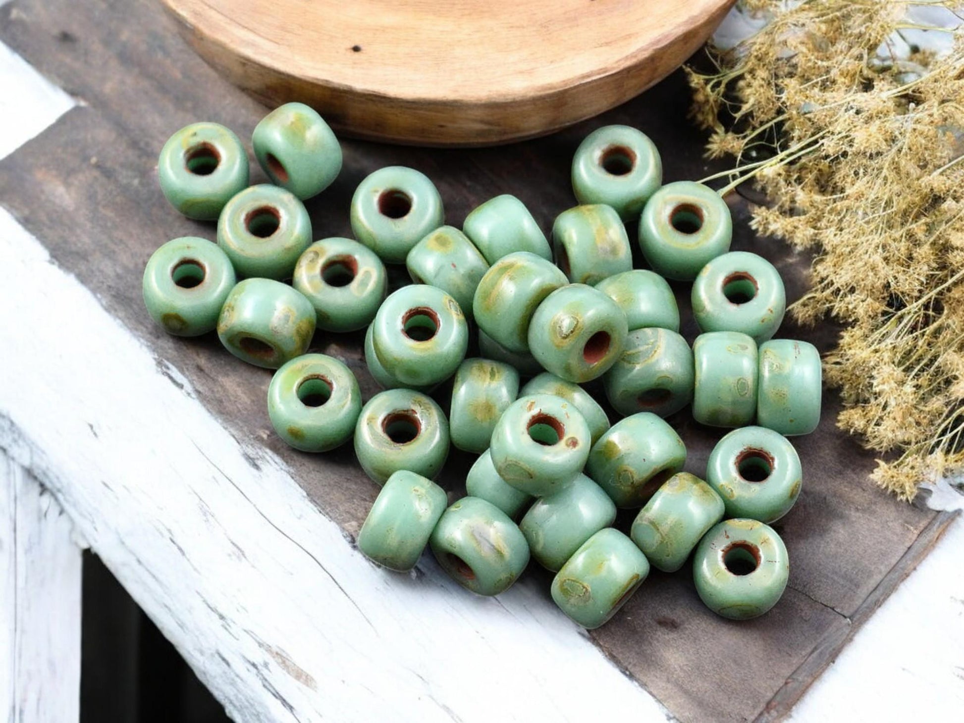 20g Green Turquoise Travertine 2/0 Matubo Beads