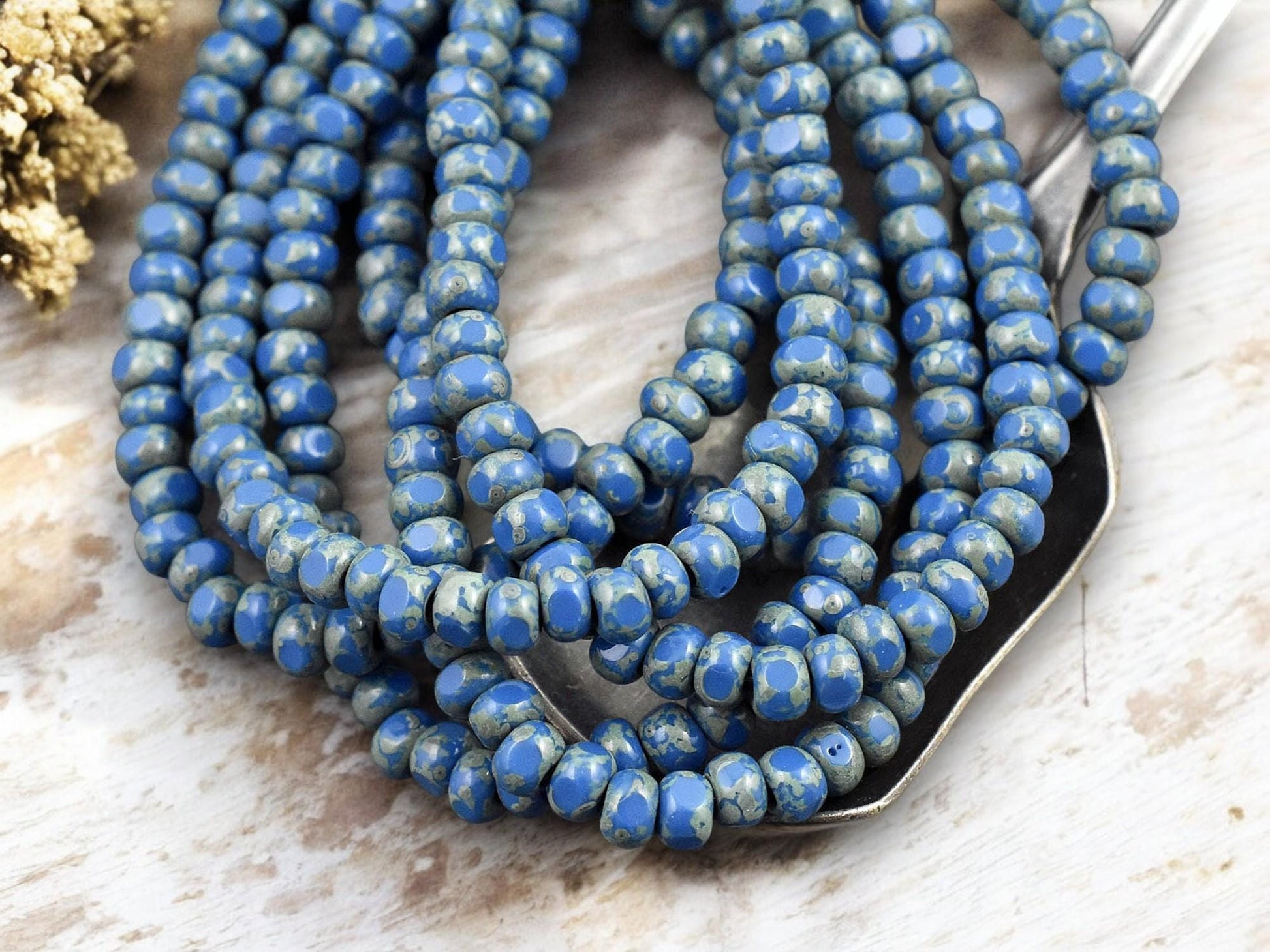 *50* 4x3mm Light Lapis Blue Picasso Trica Beads