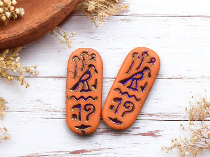 *6* 25x10mm Matte Opaque Orange Rainbow Metallic Egyptian Cartouche Oval Beads