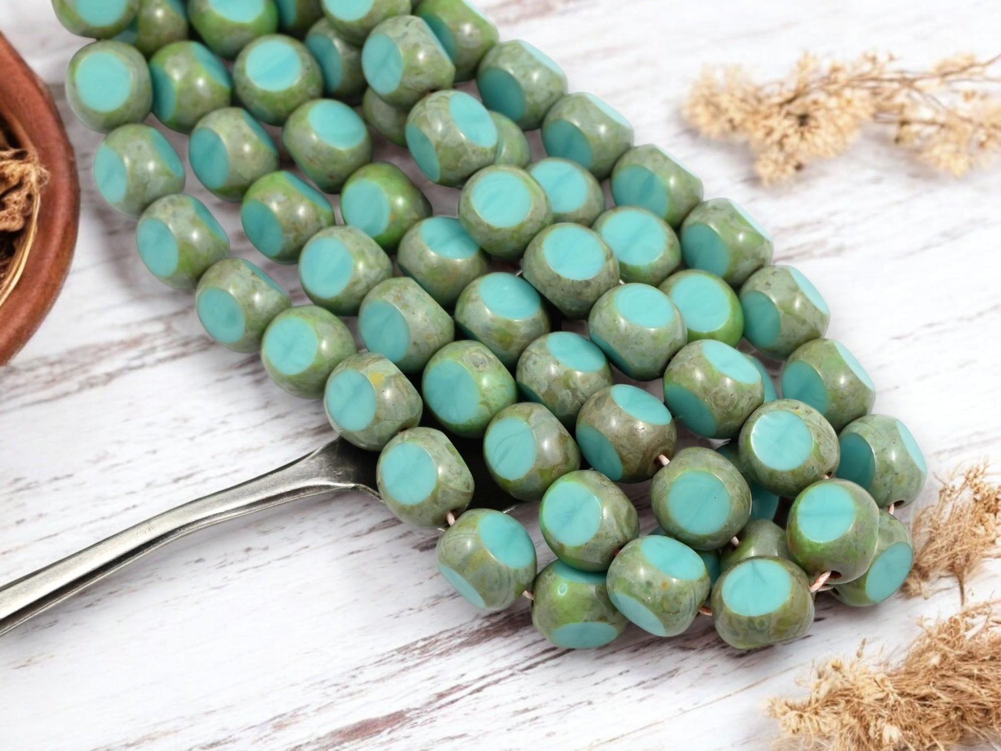 Czech Glass Beads - Picasso Beads - 3 Cut Round Beads - Old Stock Beads - Choose Your Size