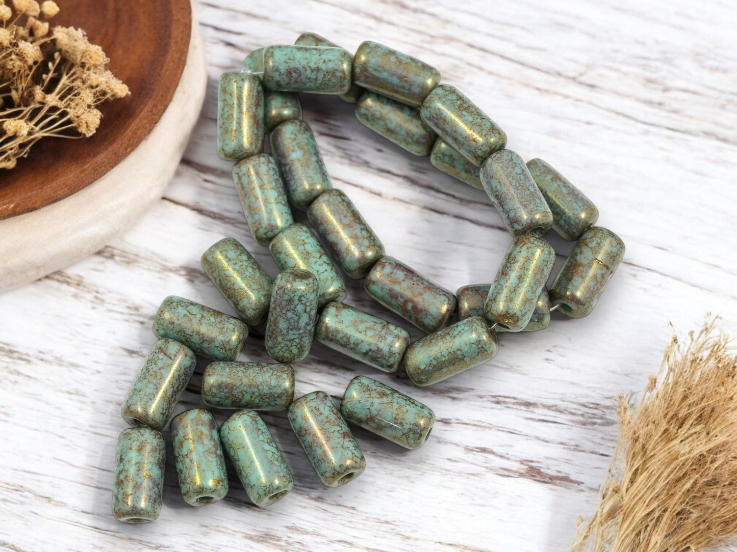 Czech Glass Beads - Picasso Beads - Tube Beads - Cylinder Beads - Large Hole Beads - Choose Your Size