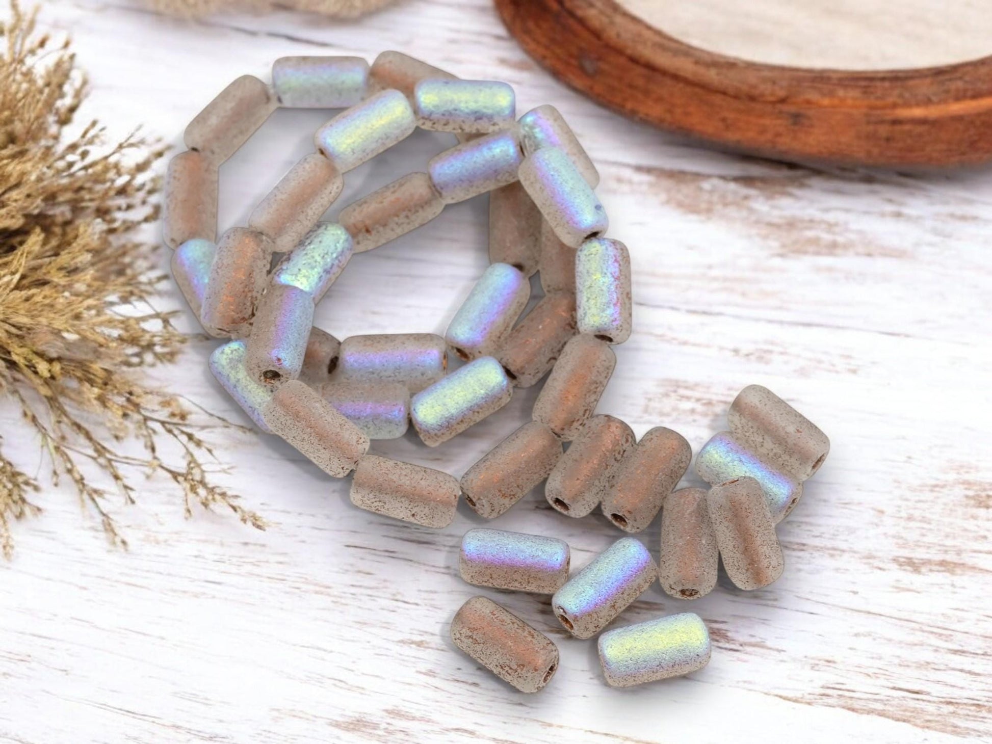 Czech Glass Beads - Picasso Beads - Tube Beads - Cylinder Beads - Choose Your Size