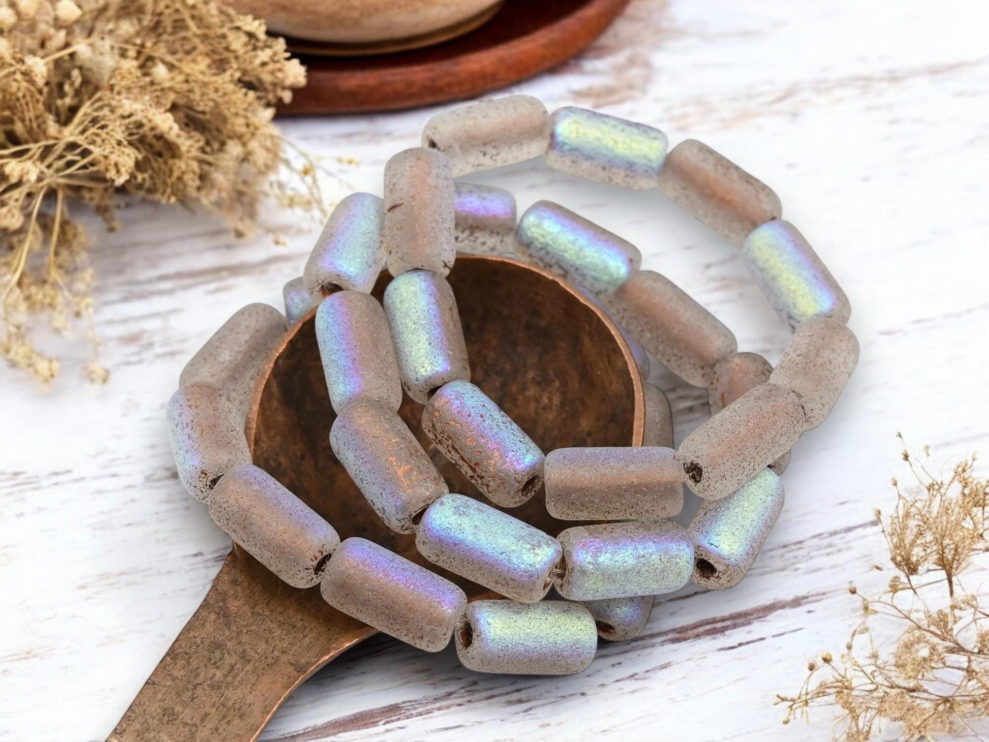 Czech Glass Beads - Picasso Beads - Tube Beads - Cylinder Beads - Choose Your Size