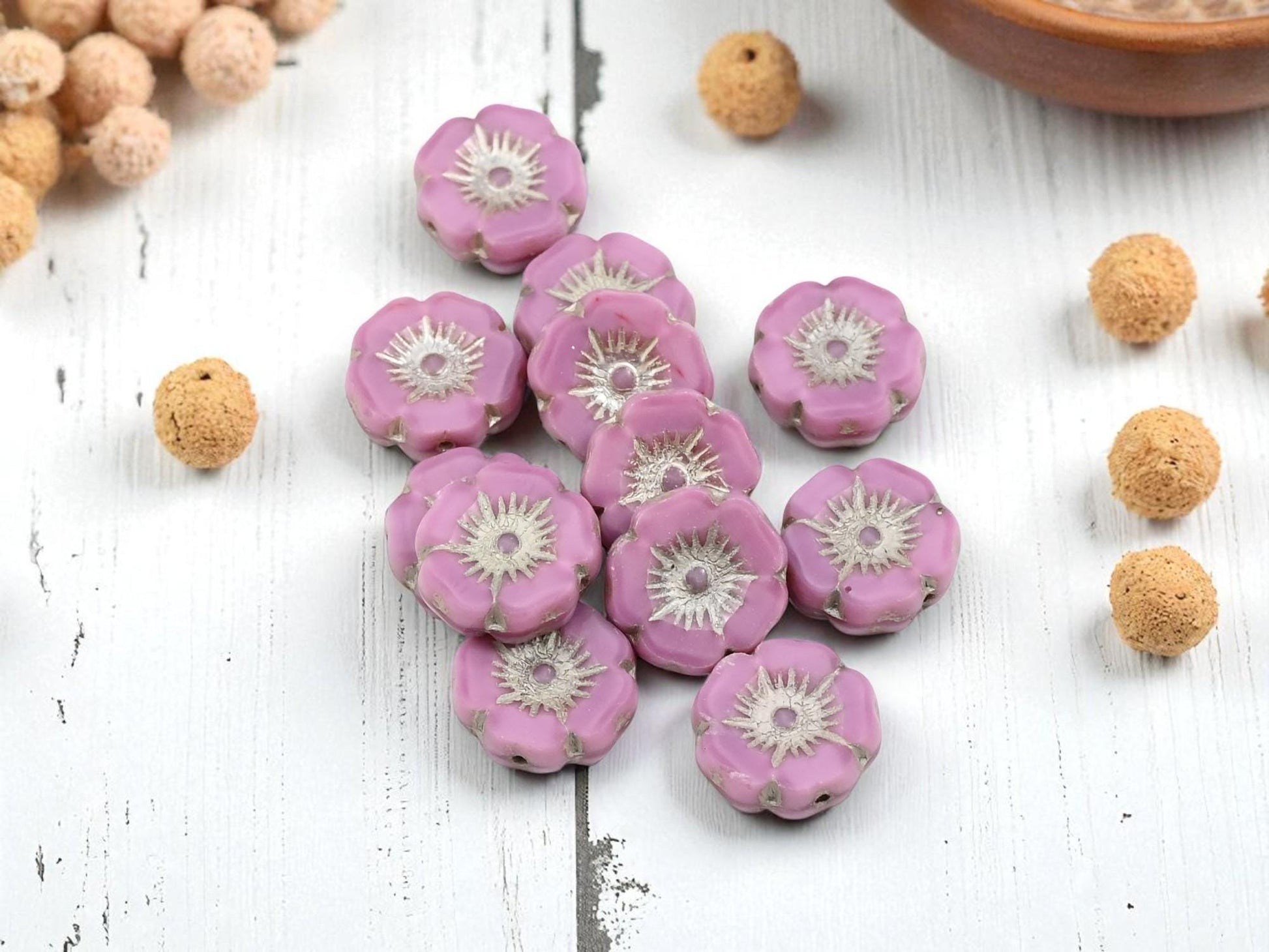 Picasso Beads - Czech Glass Beads - Hawaiian Flower Beads - Czech Glass Flowers - 12mm - 12pcs - (4368)