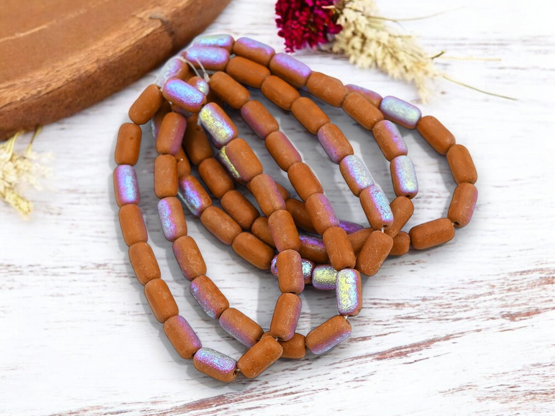 Tube Beads - Czech Glass Beads - Etched Beads - Picasso Beads - 9x5mm - 16pcs - (1266)