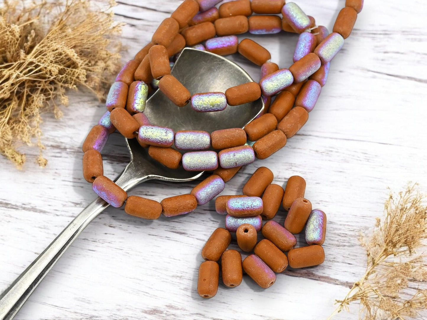 Tube Beads - Czech Glass Beads - Etched Beads - Picasso Beads - 9x5mm - 16pcs - (1266)