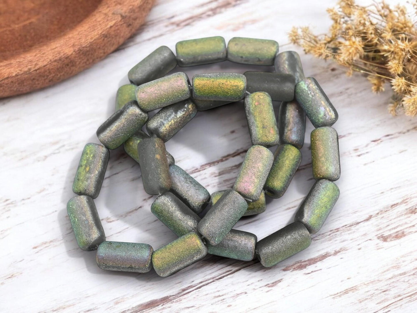 *10* 14x7mm Etched Gray Crystal AB Large Hole Tube Beads