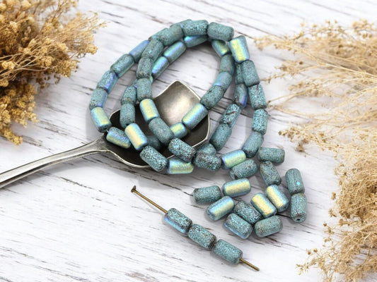 Tube Beads - Czech Glass Beads - Etched Beads - Picasso Beads - 9x5mm - 16pcs - (699)