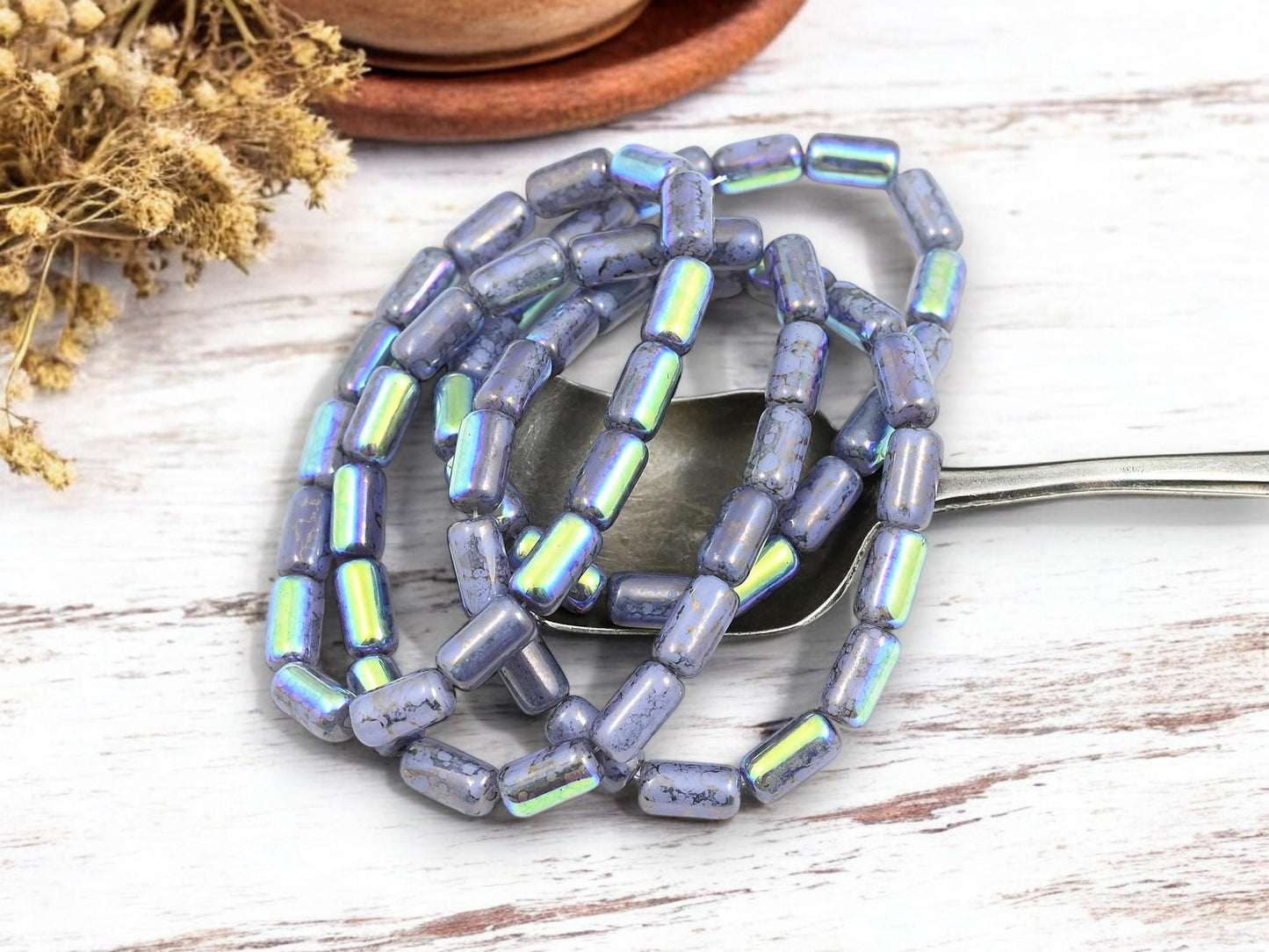 Tube Beads - Czech Glass Beads - Etched Beads - Picasso Beads - 9x5mm - 16pcs - (738)