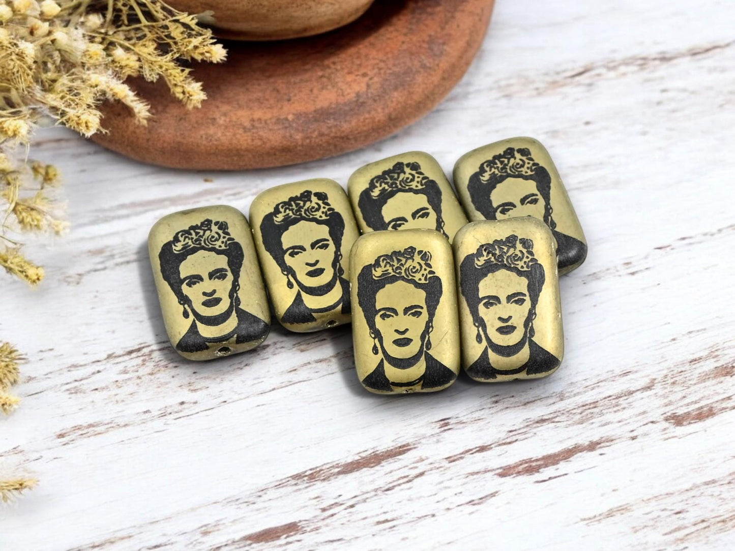 Czech Glass Beads - Cultural Beads - Laser Etched Beads - Laser Tattoo Beads - 19x12mm - 6pcs - (5689)