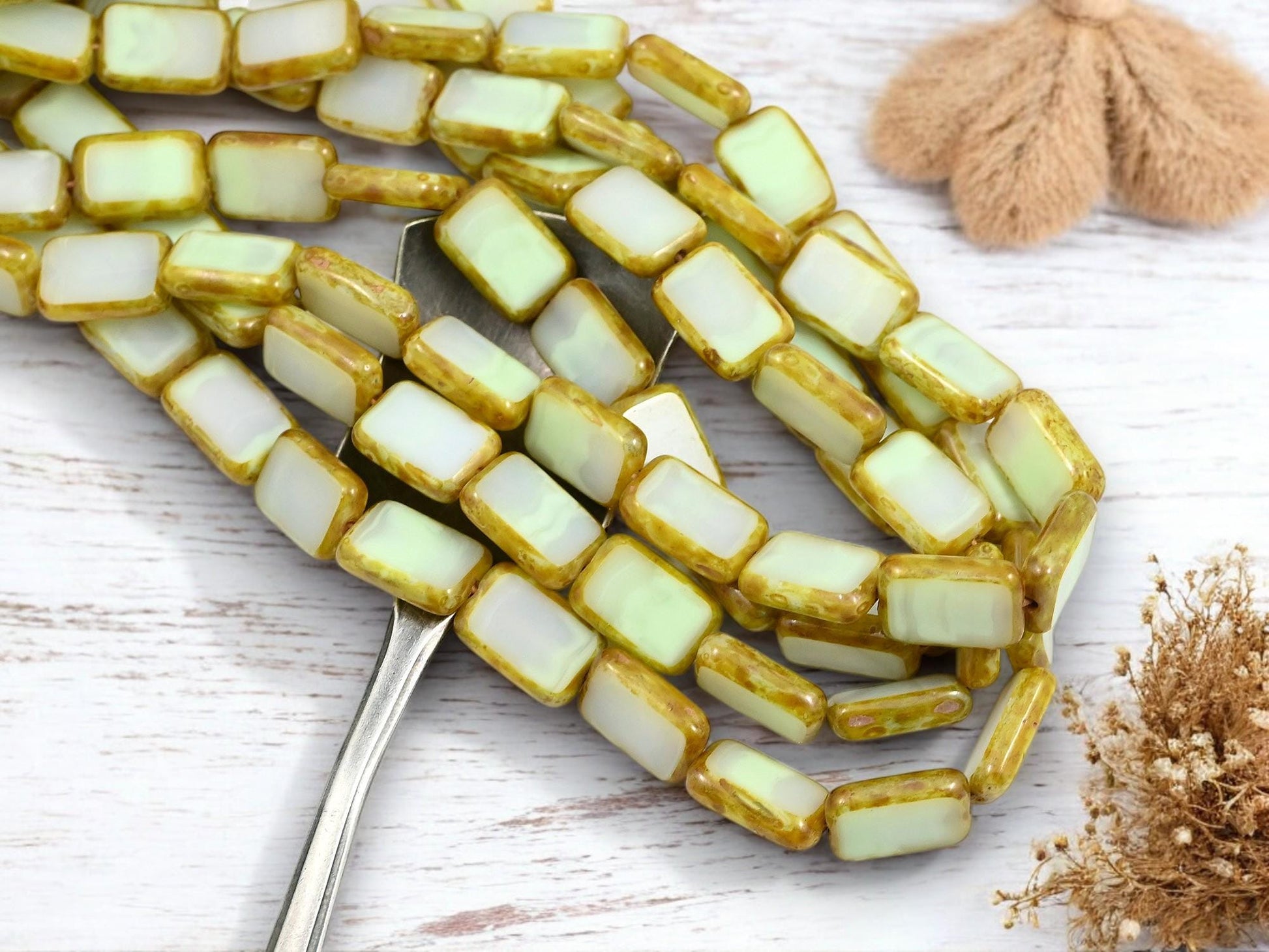 Picasso Beads - Czech Glass Beads - Old Stock Beads - Rectangle Beads - 12x8mm - 15pcs - (4128)