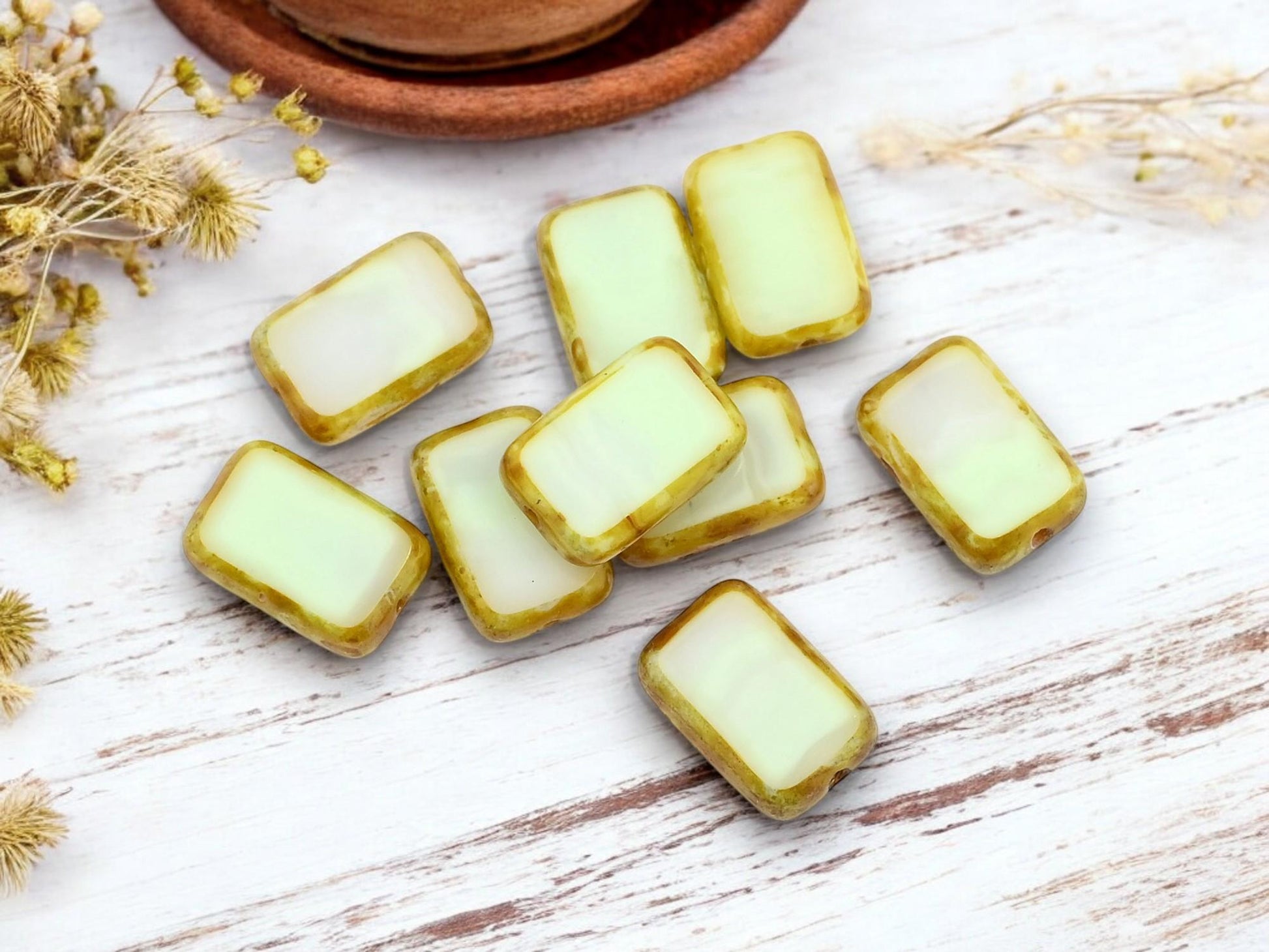 Picasso Beads - Czech Glass Beads - Old Stock Beads - Rectangle Beads - 12x8mm - 15pcs - (4128)