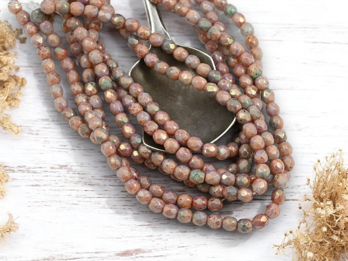 Czech Glass Beads - Fire Polish Beads - Round Beads - Picasso Beads - 4mm - 50pcs (824)