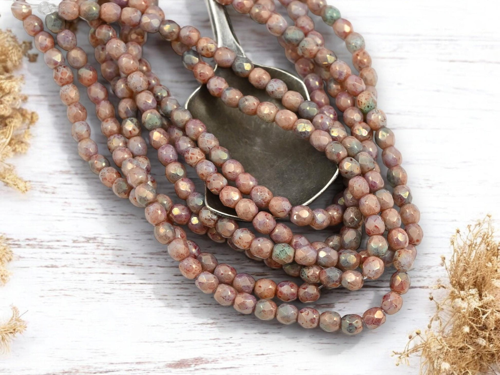 Czech Glass Beads - Fire Polish Beads - Round Beads - Picasso Beads - 4mm - 50pcs (824)