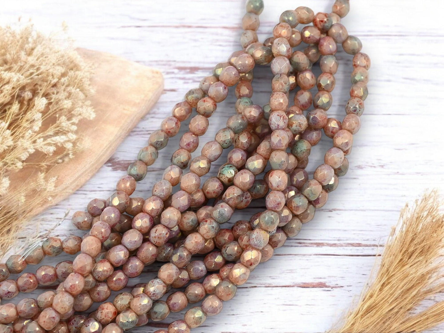 Czech Glass Beads - Fire Polish Beads - Round Beads - Picasso Beads - 4mm - 50pcs (824)