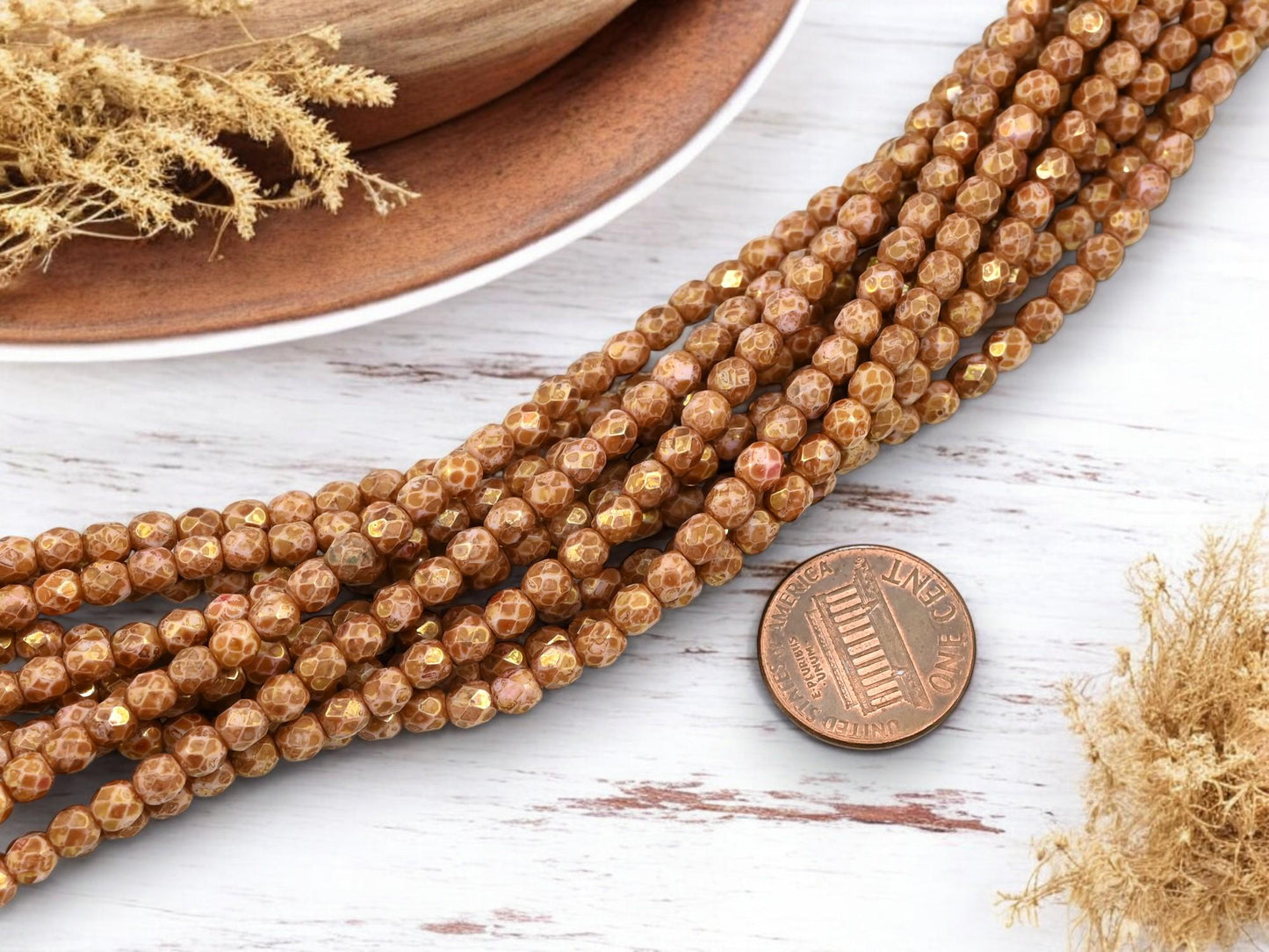 Czech Glass Beads - Picasso Beads - 4mm Beads - Fire Polished Beads - Round Beads - 50pcs - 4mm - (3251)