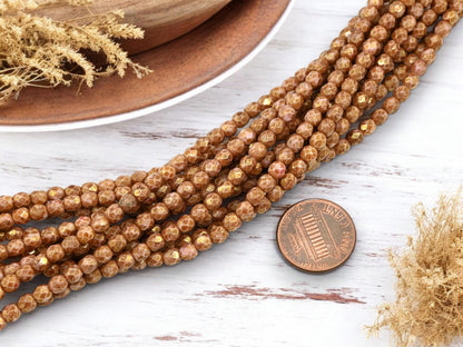 Czech Glass Beads - Picasso Beads - 4mm Beads - Fire Polished Beads - Round Beads - 50pcs - 4mm - (3251)