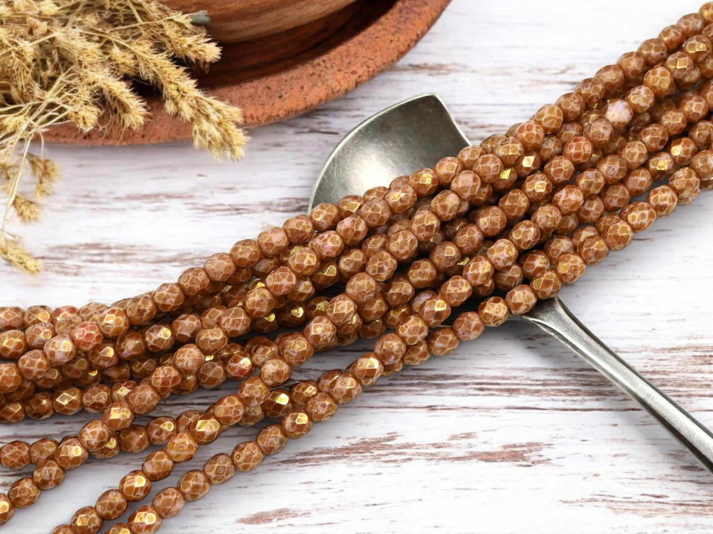 Czech Glass Beads - Picasso Beads - 4mm Beads - Fire Polished Beads - Round Beads - 50pcs - 4mm - (3251)